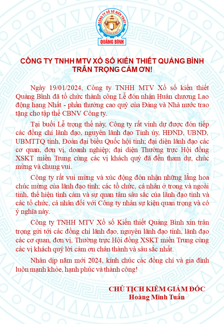 Công ty TNHH MTV Xổ số kiến thiết Quảng Bình trân trọng cảm ơn!